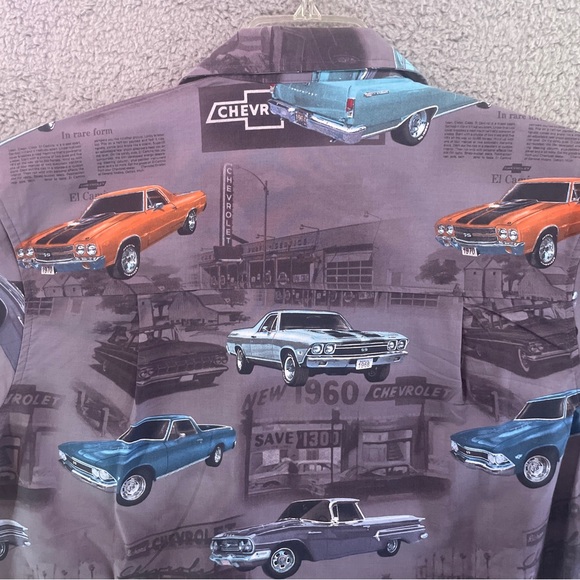 David Carey Button Up Shirt Sz M Gray Short Sleeve Chevrolet All Over Print Mens - Picture 7 of 9